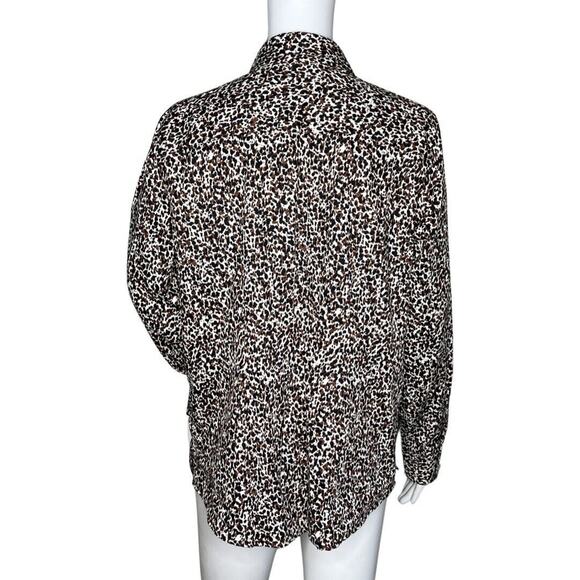 Foxcroft Shirt Womens 12 Brown Black Cheetah Print‎ Button Up Casual Work Office - Picture 4 of 8